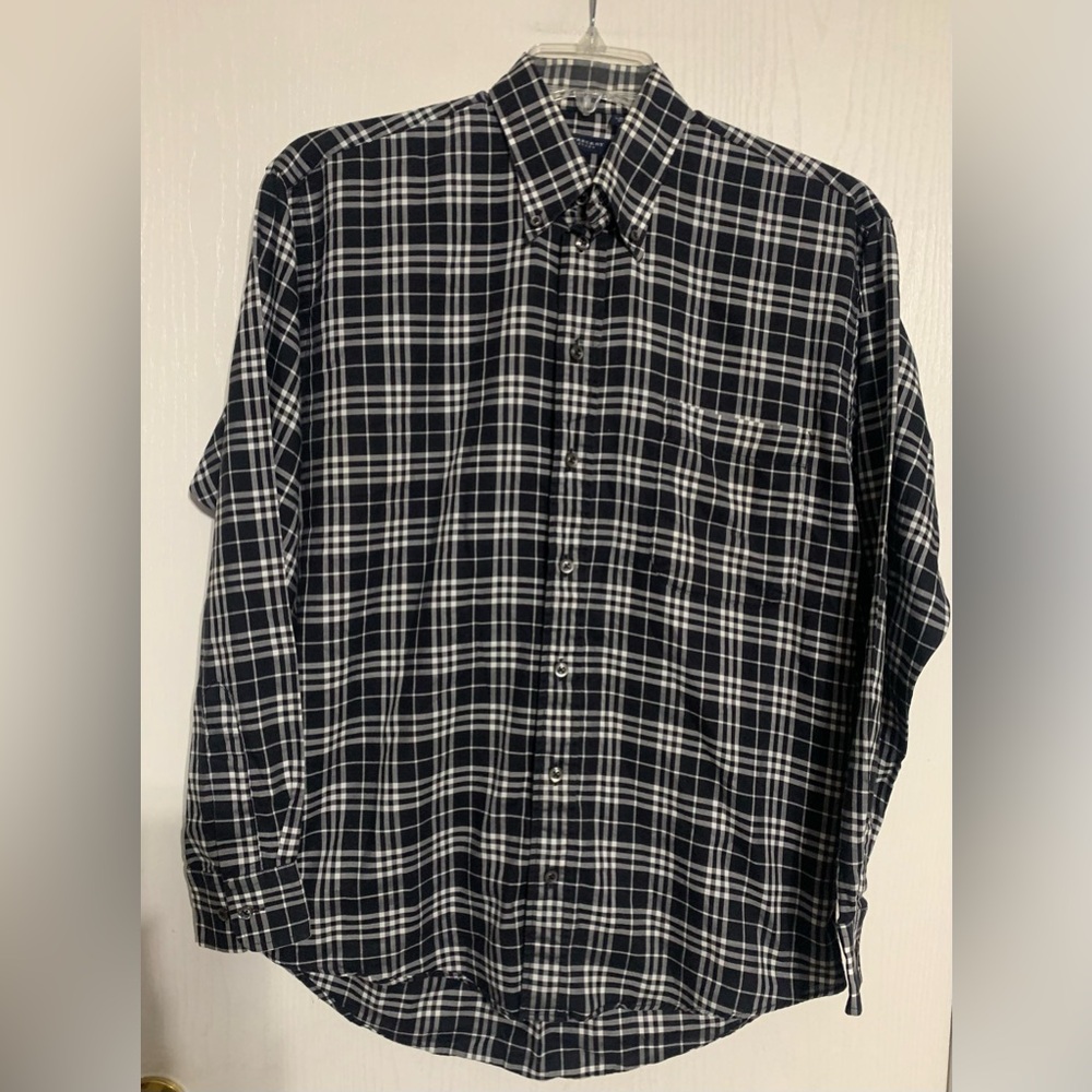 Burberry Black and White Checkered Plaid Button Down Shirt